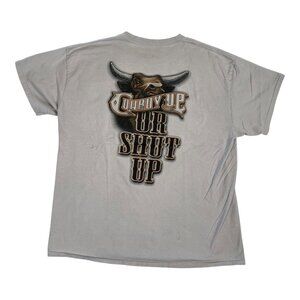 Vintage Cowboy Up T-Shirt Size XL Beige Bull "Or Shut Up" Western Rodeo